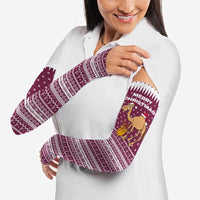 Qatar Christmas Arm Sleeves with Maroon-White Design, National Emblem, and Camel Motif - Wonder Print Shop