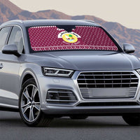 Qatar Christmas Auto Sun Shade with Maroon-White Design, National Emblem, and Camel Motif - Wonder Print Shop