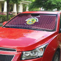 Qatar Christmas Auto Sun Shade with Maroon-White Design, National Emblem, and Camel Motif - Wonder Print Shop