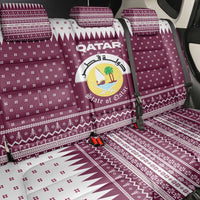 Qatar Christmas Back Car Seat Cover with Maroon-White Design, National Emblem, and Camel Motif - Wonder Print Shop