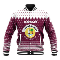 Qatar Christmas Baseball Jacket with Maroon-White Design, National Emblem, and Camel Motif - Wonder Print Shop
