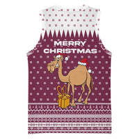 Qatar Christmas Basketball Jersey with Maroon-White Design, National Emblem, and Camel Motif - Wonder Print Shop