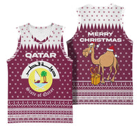 Qatar Christmas Basketball Jersey with Maroon-White Design, National Emblem, and Camel Motif - Wonder Print Shop