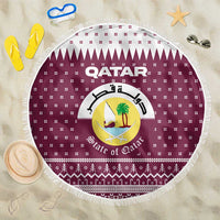 Qatar Christmas Beach Blanket with Maroon-White Design, National Emblem, and Camel Motif - Wonder Print Shop