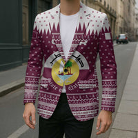 Qatar Christmas Blazer with Maroon-White Design, National Emblem, and Camel Motif - Wonder Print Shop