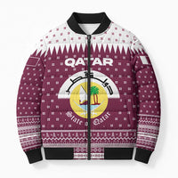 Qatar Christmas Bomber Puffer Jacket with Maroon-White Design, National Emblem, and Camel Motif - Wonder Print Shop