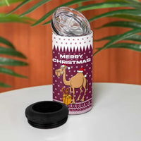 Qatar Christmas 4 in 1 Can Cooler Tumbler with Maroon-White Design, National Emblem, and Camel Motif - Wonder Print Shop
