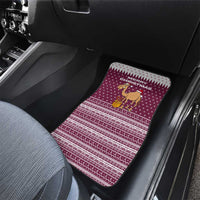 Qatar Christmas Car Mats with Maroon-White Design, National Emblem, and Camel Motif - Wonder Print Shop