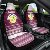 Qatar Christmas Car Seat Cover with Maroon-White Design, National Emblem, and Camel Motif - Wonder Print Shop