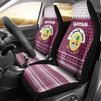 Qatar Christmas Car Seat Cover with Maroon-White Design, National Emblem, and Camel Motif - Wonder Print Shop