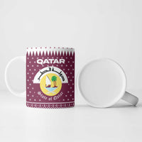 Qatar Christmas Ceramic Mug with Maroon-White Design, National Emblem, and Camel Motif - Wonder Print Shop