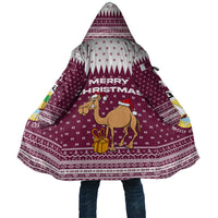 Qatar Christmas Cloak with Maroon-White Design, National Emblem, and Camel Motif - Wonder Print Shop