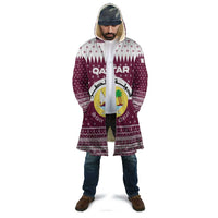 Qatar Christmas Cloak with Maroon-White Design, National Emblem, and Camel Motif - Wonder Print Shop