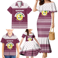 Qatar Christmas Family Matching Mermaid Dress and Hawaiian Shirt with Maroon-White Design, National Emblem, and Camel Motif - Wonder Print Shop