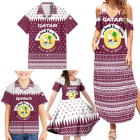 Qatar Christmas Family Matching Summer Maxi Dress and Hawaiian Shirt with Maroon-White Design, National Emblem, and Camel Motif - Wonder Print Shop