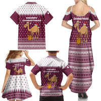 Qatar Christmas Family Matching Summer Maxi Dress and Hawaiian Shirt with Maroon-White Design, National Emblem, and Camel Motif - Wonder Print Shop