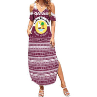 Qatar Christmas Family Matching Summer Maxi Dress and Hawaiian Shirt with Maroon-White Design, National Emblem, and Camel Motif - Wonder Print Shop