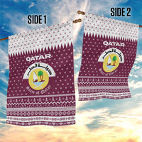 Qatar Christmas Garden Flag with Maroon-White Design, National Emblem, and Camel Motif - Wonder Print Shop