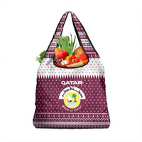Qatar Christmas Grocery Bag with Maroon-White Design, National Emblem, and Camel Motif - Wonder Print Shop