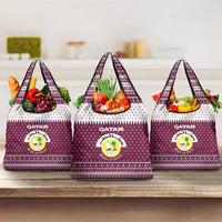 Qatar Christmas Grocery Bag with Maroon-White Design, National Emblem, and Camel Motif - Wonder Print Shop
