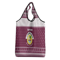Qatar Christmas Grocery Bag with Maroon-White Design, National Emblem, and Camel Motif - Wonder Print Shop