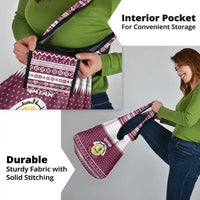 Qatar Christmas Grocery Bag with Maroon-White Design, National Emblem, and Camel Motif - Wonder Print Shop