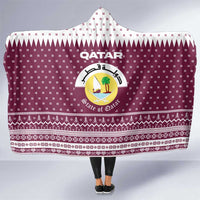 Qatar Christmas Hooded Blanket with Maroon-White Design, National Emblem, and Camel Motif - Wonder Print Shop