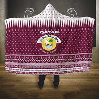 Qatar Christmas Hooded Blanket with Maroon-White Design, National Emblem, and Camel Motif - Wonder Print Shop
