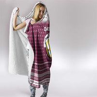 Qatar Christmas Hooded Blanket with Maroon-White Design, National Emblem, and Camel Motif - Wonder Print Shop