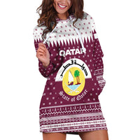 Qatar Christmas Hoodie Dress with Maroon-White Design, National Emblem, and Camel Motif - Wonder Print Shop