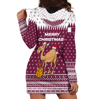Qatar Christmas Hoodie Dress with Maroon-White Design, National Emblem, and Camel Motif - Wonder Print Shop