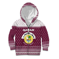 Qatar Christmas Kid Hoodie with Maroon-White Design, National Emblem, and Camel Motif - Wonder Print Shop