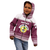 Qatar Christmas Kid Hoodie with Maroon-White Design, National Emblem, and Camel Motif - Wonder Print Shop