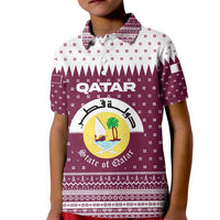 Qatar Christmas Kid Polo Shirt with Maroon-White Design, National Emblem, and Camel Motif - Wonder Print Shop
