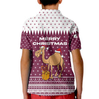 Qatar Christmas Kid Polo Shirt with Maroon-White Design, National Emblem, and Camel Motif - Wonder Print Shop