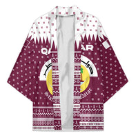 Qatar Christmas Kimono with Maroon-White Design, National Emblem, and Camel Motif - Wonder Print Shop