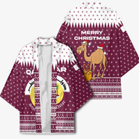 Qatar Christmas Kimono with Maroon-White Design, National Emblem, and Camel Motif - Wonder Print Shop