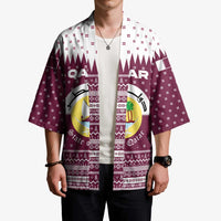 Qatar Christmas Kimono with Maroon-White Design, National Emblem, and Camel Motif - Wonder Print Shop