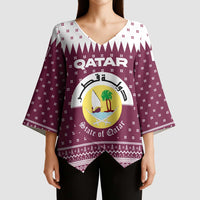 Qatar Christmas Kimono Sleeve Blouse with Maroon-White Design, National Emblem, and Camel Motif - Wonder Print Shop