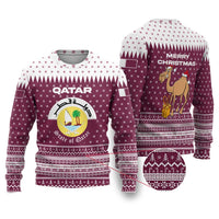 Qatar Christmas Ugly Christmas Sweater with Maroon-White Design, National Emblem, and Camel Motif - Wonder Print Shop