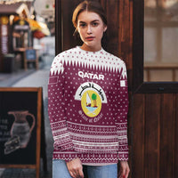 Qatar Christmas Ugly Christmas Sweater with Maroon-White Design, National Emblem, and Camel Motif - Wonder Print Shop