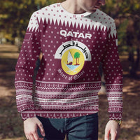 Qatar Christmas Ugly Christmas Sweater with Maroon-White Design, National Emblem, and Camel Motif - Wonder Print Shop