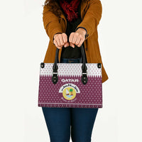 Qatar Christmas Leather Bag with Maroon-White Design, National Emblem, and Camel Motif - Wonder Print Shop