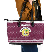 Qatar Christmas Leather Tote Bag with Maroon-White Design, National Emblem, and Camel Motif - Wonder Print Shop