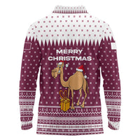 Qatar Christmas Long Sleeve Polo Shirt with Maroon-White Design, National Emblem, and Camel Motif - Wonder Print Shop