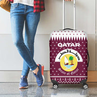 Qatar Christmas Luggage Cover with Maroon-White Design, National Emblem, and Camel Motif - Wonder Print Shop