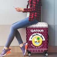 Qatar Christmas Luggage Cover with Maroon-White Design, National Emblem, and Camel Motif - Wonder Print Shop