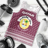 Qatar Christmas Men Tank Top with Maroon-White Design, National Emblem, and Camel Motif - Wonder Print Shop