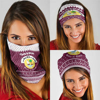Qatar Christmas Neck Gaiter with Maroon-White Design, National Emblem, and Camel Motif - Wonder Print Shop