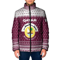 Qatar Christmas Padded Jacket with Maroon-White Design, National Emblem, and Camel Motif - Wonder Print Shop